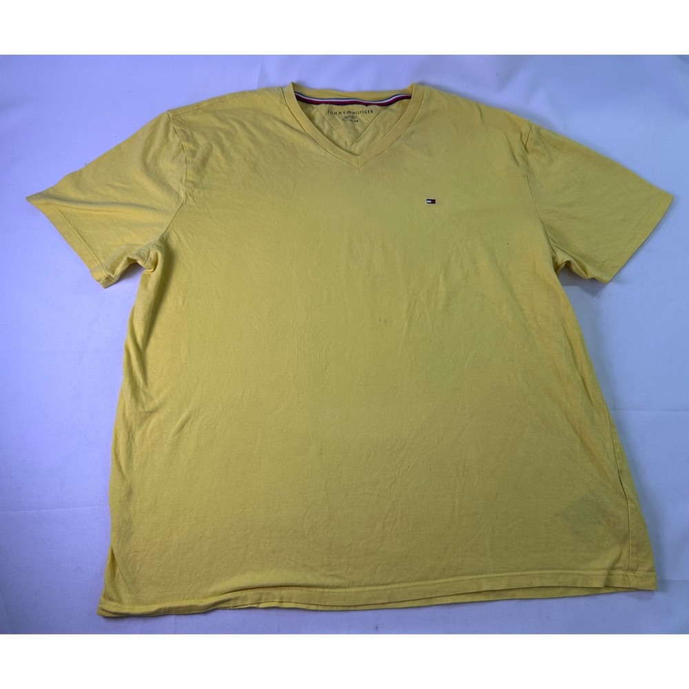 Tommy Hilfiger V-Neck T-Shirt Yellow Solid Essential Short Sleeve Casual Mens XL